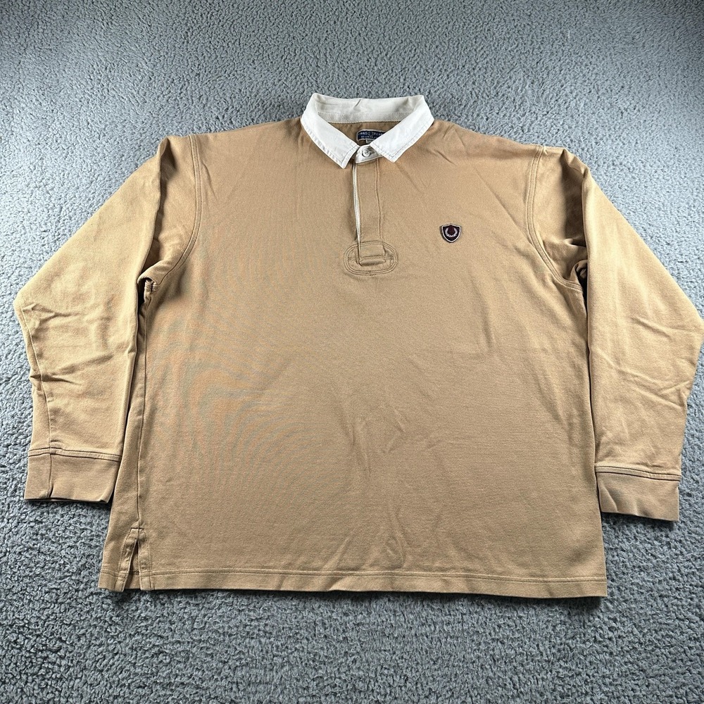 Fred Perry Sportswear Rugby Shirt Mens XL Beige Long Sleeve Contrast Collar